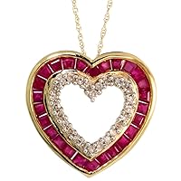 Silver City Jewelry 14k Gold Diamond Genuine Ruby Floating Heart Necklace 13/16 inch, 18 inch long
