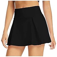 Short Skirt Solid Flare Pleated Fashion Skorts Graceful Skirt with Shorts Tennis Skort Robe Dressy Skirts for Women