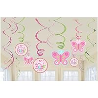 Welcome Little One Baby Girl Shower Party Hanging Swirls Decoration Kit, Foil, Pack of 12