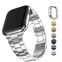 Fullmosa No Tools Needed Compatible Apple Watch Bands 49mm,Slim Metal Link Wristband with Case for iWatch Ultra/Ultra2,Silver