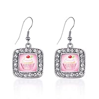 Inspired Silver - Silver Square Charm French Hook Drop Earrings with Cubic Zirconia Jewelry