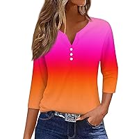 Sleeveless Tops for Women Casual Summer, Women's T Shirt Tee Button 3/4 Sleeve V-Neck Top 2024 Long, S XXXL