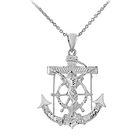 LARGE ANCHOR WITH JESUS PENDANT NECKLACE IN STERLING SILVER - Pendant/Necklace Option: Pendant With 20