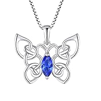 FJ Butterfly Necklace 925 Sterling Silver Celtic Knot Pendant Necklace with Birthstone Cubic Zirconia Jewellery Gifts for Women Girls