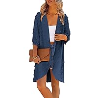 HOTOUCH Womens Cardigan Summer Chiffon Swimsuit Coverup Kimono Open Front 3/4 Sleeve Lightweight Beach Cover Up Tops