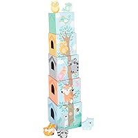 Pastel Animals Stacking Tower by Small Foot – Nesting and Stacking Cups – Building Blocks Develop Fine Motor Skills – Classic 10 Piece Educational Game for Toddlers – Ages 12+ Months