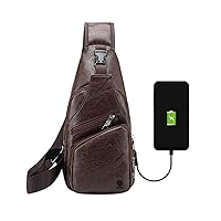 Men's PU Leather Multipurpose Daypack Shoulder Sling Bag Chest