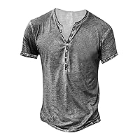 HTHLVMD Summer Tees Mens Trendy Bowling Oversized Short Sleeve Solid Color Tee Shirts Comfortable Henley Button Up Soft Cotton Tops Men Gray