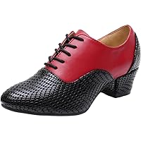 Womens Comfort Professional Latin Dance Shoes Ballroom Pumps Closed Toe Jazz Salsa Tango Lace Up Chunky Heels Soft Sole Customized HEE Party Shoes
