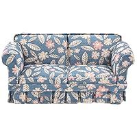 JBM Miniatures Dollhouse Blue Floral Country Sofa Settee Living Room Furniture