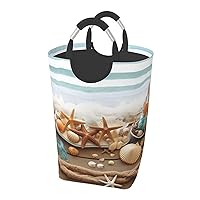 Laundry Basket Freestanding Laundry Hamper Ocean Beach Theme Collapsible Clothes Baskets Waterproof Tall Dirty Clothes Hamper for Dorm Bathroom Laundry Room Storage Washing Bin