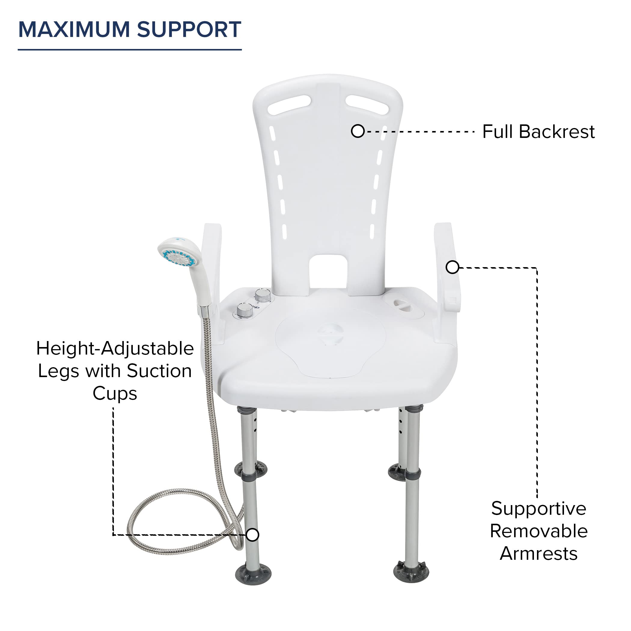 Drive Medical PreserveTech Aquachair Bathing System with Bidet, Premium Shower Chair with Back, Arms & Shower Sprayer, Tub Chair with Cutout Seat, Bath & Shower Chair, Shower Commode Chair