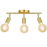 3-Lights Track Lighting Fixtures, Flush Mount Gold Ceiling Light Kit, Ceiling Spotlight with Adjustable E26 Light Heads, Complete Track Lights for Counter or Studio, Bulbs not Included