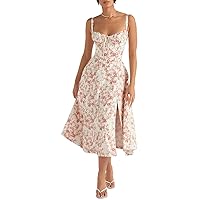 Nakans Floral Bustier Midriff Waist Shaper Dress, 2023 New Summer Square Neck Sleeveless Flowy Corset Midi Dress for Women