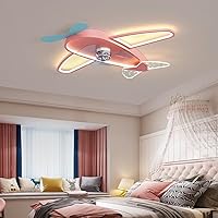 49 W Aeroplane Shape Chandelier Aeroplane Design Ceiling Fan with Lamps for Children's Room Dimmable Ceiling Fan Lamp Ceiling Fans with Lights Decorative Dining Room LED Ceiling Lights (Colour