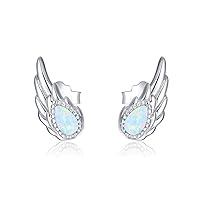 Angel Wing Earrings for Women,925 Sterling Silver Opal and Moonstone Angel Earrings Studs Angel Jewelry Gift for Angel Lover