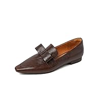 TinaCus Women's Genuine Leather Square Toe Bow Soft Handmade Retro Loafer Flats Shoes