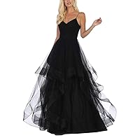 Prom Dresses Ball Gown V-Neck Sparkly Quinceanera Dress for Teens A-Line Layered Black