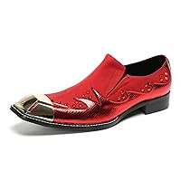 Men Leather Slip On Pointed Toe Dress Loafers Fashion Metal Cap Toe Formal Business Casual Party Dancing Oxford Shoes