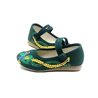 Children Girl's Phoenix Embroidery Mary-Jane Shoes Kid's Cute Flat Cheongsam Shoe Green