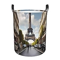 Cloth Collapsible Laundry Basket With Handles - Durable Spacious Solution For Bathroom And Car Paris Street Scene Eiffel Tower
