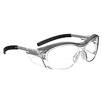 3M Safety Glasses with Readers, Nuvo Readers, +2.0 Diopter, ANSI Z87, Clear Lens, Gray Frame, Soft Nose Bridge, Side Shields
