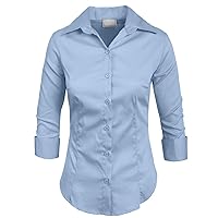 NE PEOPLE Button Down Shirt - Women's 3/4 Sleeve Roll Up Stretch Collar Office Work Formal Casual Basic Blouse Top (S-6XL)
