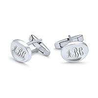 Personalized Engrave Monogram Initial Geometric Concave Oval Disc Square .925 Sterling Silver Shirt Cufflinks For Men Cuff Links Executive Gift Hinge Bullet Back Customizable