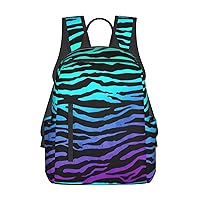 Purple Blue Green Camouflage Zebra Stripes Print Large-Capacity Backpack, Simple And Lightweight Casual Backpack, Travel Backpacks