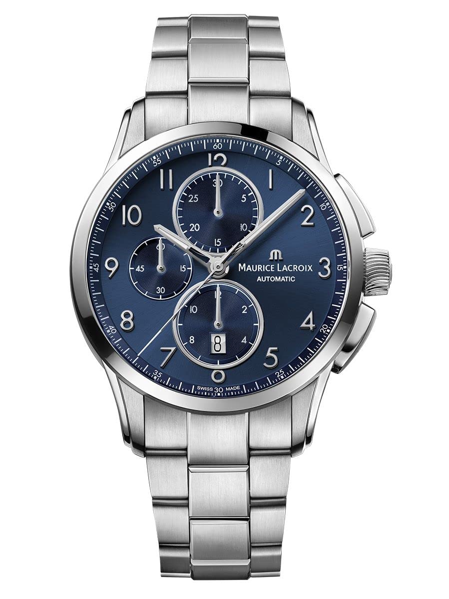 Maurice Lacroix Pontos Chronograph 43mm Automatic Blue Dial Stainless Steel Bracelet Mens Watch PT6388-SS002-420-1