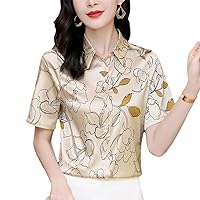 Real Silk Women's Satin Shirt Summer Shirts Blouses for Women Short Sleeve Floral Print Tops Woman Casual Blouse