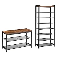 3-Tier Shoe Bench and 8 Tier Shoe Rack, Industrial Shoe Organizer Storage Bench, for Entryway, Living Room, Hallway, Easy Assembly, Rustic Brown BF75HX01-BF48XJ01
