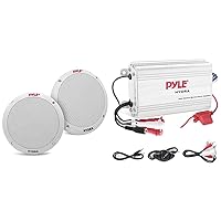 Pyle 6.5 Inch Dual Marine Speakers - 2 Way Waterproof and Weather Resistant Outdoor Stereo Sound System Bundle with 400 Watt 4 Channel Micro Amplifier