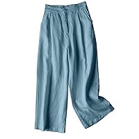 SNKSDGM Womens Cotton Linen Summer Palazzo Pants Flowy Wide Leg Boho Beach Pants High Waisted Pajamas Trousers with Pockets