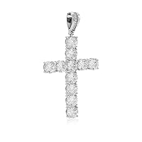 Round Brilliant Shape White Color VVS Clarity Moissanite Diamond 925 Sterling Silver Cross And Halo Pendant (Only Pendant)