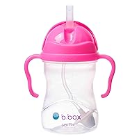 b.box Sippy Cup with Fliptop Straw, Drink from Any Angle | Weighted Straw, Spill Proof, Leak Proof & Easy Grip | BPA Free, Dishwasher Safe | for Babies 6m+ to Toddlers (Pink Pomegranate, 8 oz)