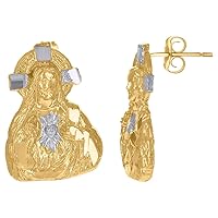 10k Two tone Gold Mens Religious Sacred Love Heart Of Jesus Stud Earrings Jewelry for Men