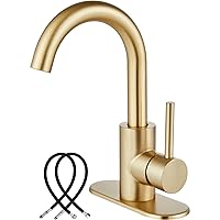 Midanya Single Handle Bathroom Sink Faucet, Wet Bar Pre-Kitchen Farmhouse RV Small Vanity Faucet with 360°Rotation Spout with Deck Plate, Supply Hoses,Brushed Gold
