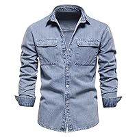 Spring 100% Cotton Denim Shirts Streetwear Men Casual Thick Long Sleeve Shirt for Men' Coats