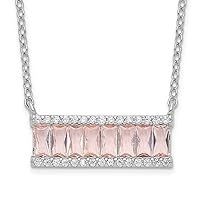 Cheryl M 925 Sterling Silver Rhodium Plated Emerald cut Pink Nano Crystal and White Brilliant cut CZ Bar Necklace Measures 18mm Wide 18 Inch Jewelry for Women