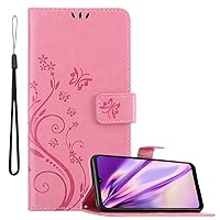 Book Case Compatible with Samsung Galaxy A22 5G in Floral Pink - Cover in Flower Design with Magnetic Closure, Stand Function and 3 Card Slots - Wallet Etui Pouch PU Flip