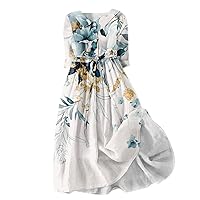 COTECRAM Womens 2024 Summer Casual Loose Boho Floral Dress 3/4 Sleeve Cotton Linen Flowy Dresses Beach Vacation Sundresses