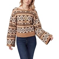 Sam Edelman Women's Benton Wide-Sleeve Scoop-Back Sweater (Dixie Fairisle/Macaroon, Medium)