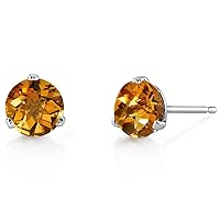 Peora Solid 14K White Gold 1.50 Carats Citrine Earrings for Women, Hypoallergenic Martini Studs, Round Shape 6mm, AAA Grade, January Birthstone, Friction Back