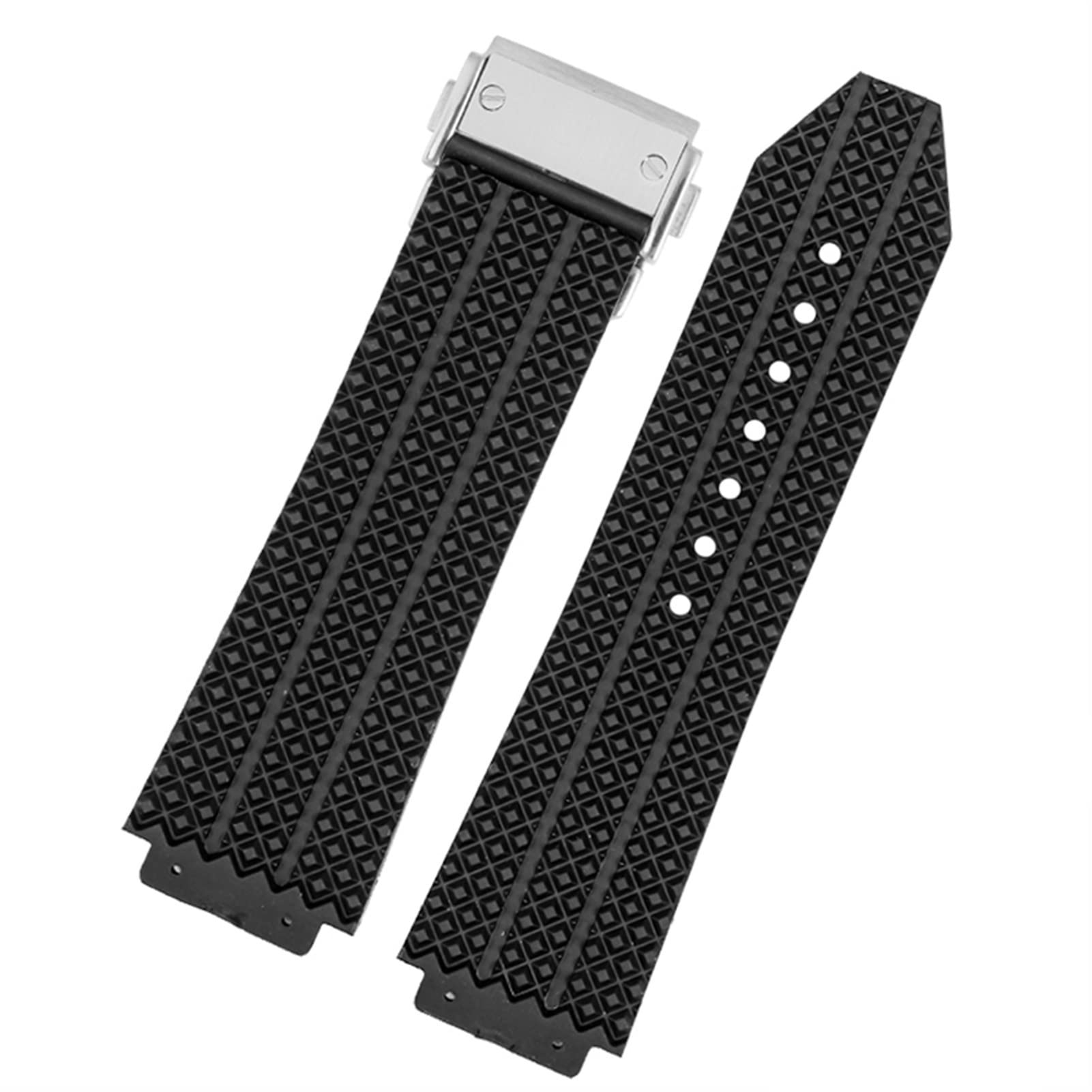 TRDYBSK for HUBLOT Big Bang Silicone Watch Band 26mm*19mm 25mm*17mm Waterproof Watch Strap Watch Rubber Watch Bracelet (Color : 2 Black-Silver, Size : 26-19mm)