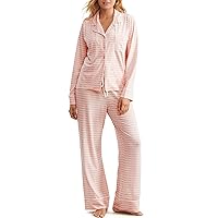 Bare Necessities Cooling Light Nights Long Sleeve PJ Set S, Sepia Rose Stripe