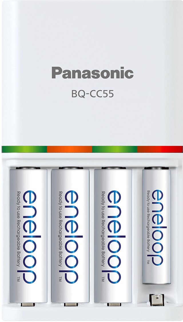 Panasonic K-KJ55MCA4BA Advanced Individual Battery 3 Hour Quick Charger with 4 AA eneloop Rechargeable Batteries, White