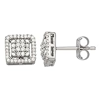 Mother's Day Gift For Her 1/2 Carat Total Weight(Cttw) Square Shape Natural Diamonds Halo Stud earrings in Rhodium plated Sterlign Silver - Solitaire Look, Gift for Women/Girls