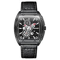 Tonneau Skeleton Cool Gear Watch Men's Sports Analog Leather Band Wristwatch Fashionable Waterproof Quartz Casual Fashion