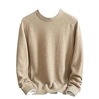 Men's Round Pure Cashmere Neck Thick Wool Knit Sweater Loose Pullover Jacquard Solid Color Base Sweater